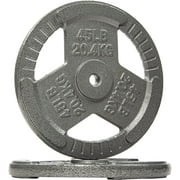 BalanceFrom Tri-Grip Cast Iron Plate Weight Plate for Strength Training, Weightlifting and Crossfit, 1-Inch, 45lbs Pair