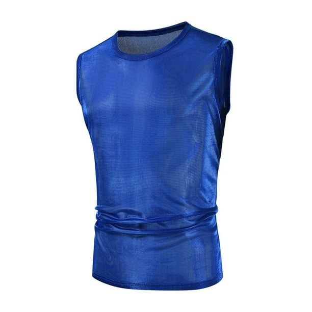 pstuiky Camisetas sin mangas para hombre, Traje de rendimiento moderno para hombre, camiseta sin mangas con lentejuelas, jersey brillante de moda, cuello redondo. Tops elegantes para mujer s