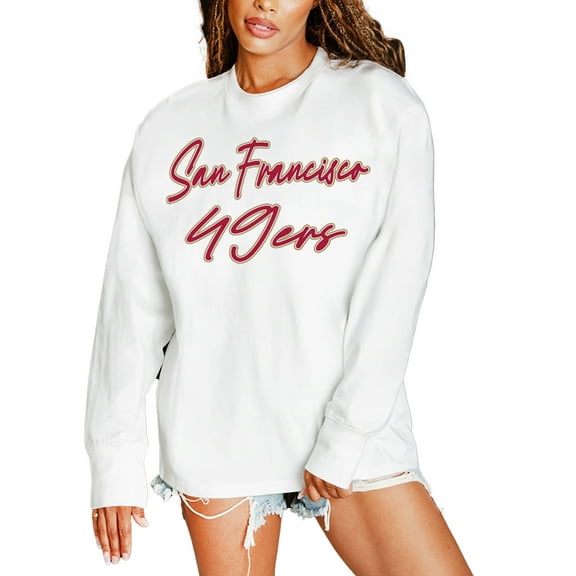 Women's Gameday Couture White San Francisco 49ers Classic Comeback Oversized Long Sleeve T-Shirt