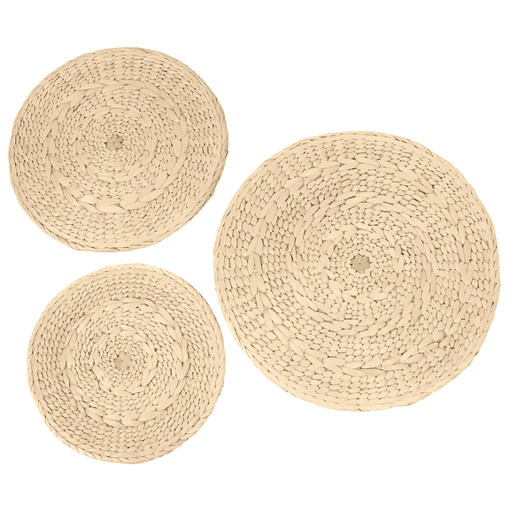 Set of 3 Faux Rattan Trivets, Woven Plastic Heat Resistant Hot Pads, Beige Round Placemats for Dining Table, Kitchen Counter, Patio, Farmhouse Style