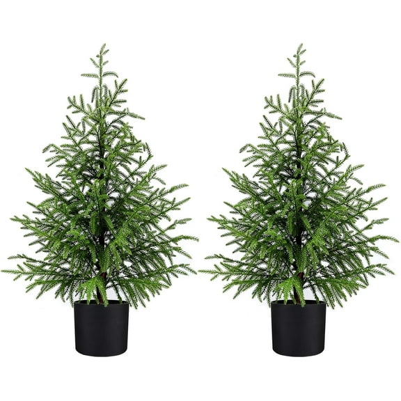 2 Pack 2FT Artificial Topiary Tree Real Touch Norfolk Pine Tree, UV Resistant Artificial Pine Outdoor Plants for Front Porch Decor, Fake Greenery Outdoor Plants Realistic Faux Indoor Tree