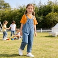 thumbnail image 2 of LRen Toddler Overalls Girls Summer Straight Wide Leg Denim Overalls 3Piece Baggy Pants Tops and Socks Outfits Cotton Daily Wear Jumpsuits With Pockets, 2 of 7
