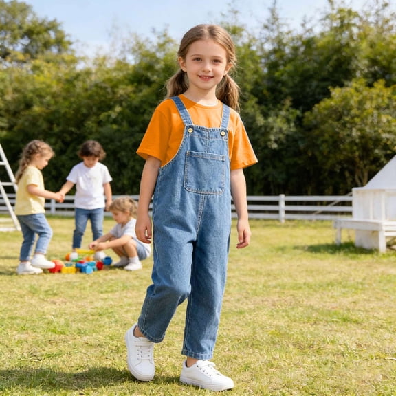 Xijirk Toddler Girls' Denim Overalls Set Adjustable Strap Jumpsuit & Matching Tee,16-17 Years