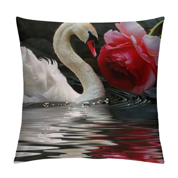 Qinduosi Plant Beautiful Red Rose Black Background Square Decorative Throw Pillow Cover Cushion Case Couch for Outdoor Bed Sofa Family Birthday White