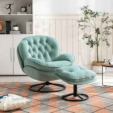 Velvet Swivel Accent Chair with Ottoman Set, Modern Lounge Chair with ...