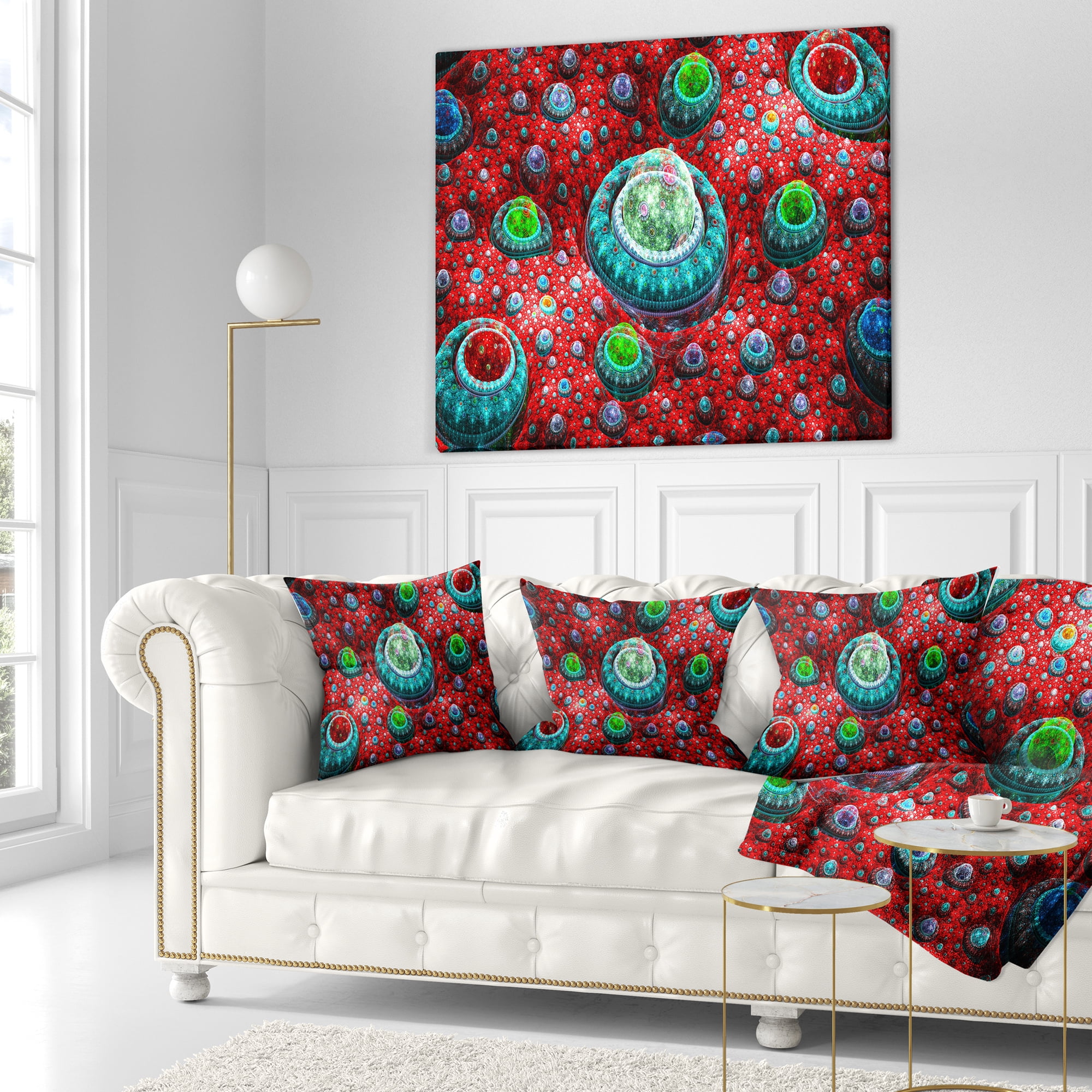 Designart Red Fractal Exotic Planet - Abstract Throw Pillow - 18x18
