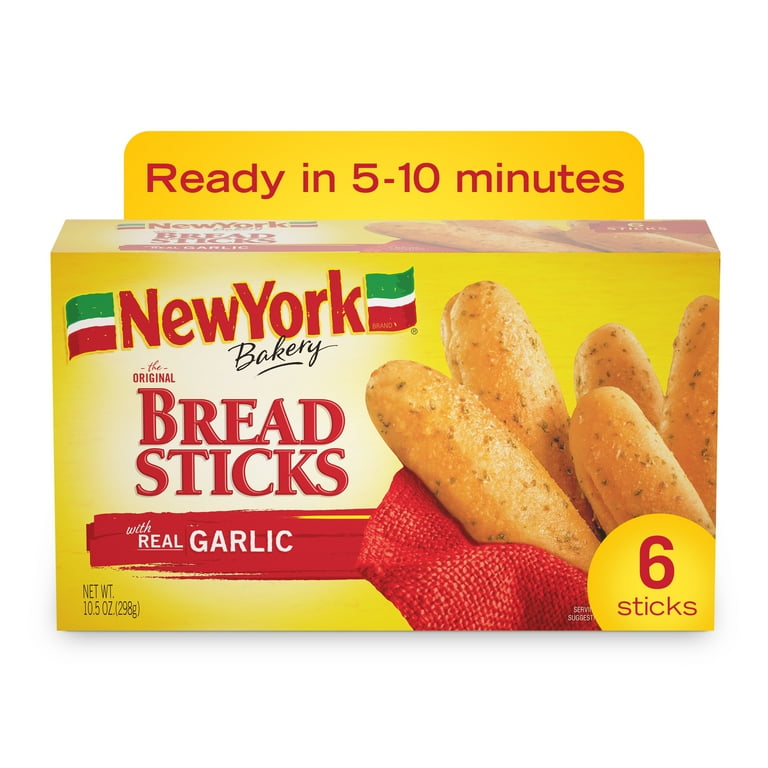New York Bakery Breadsticks with Real Garlic, 10.5 oz, 6 Count Box (Frozen)