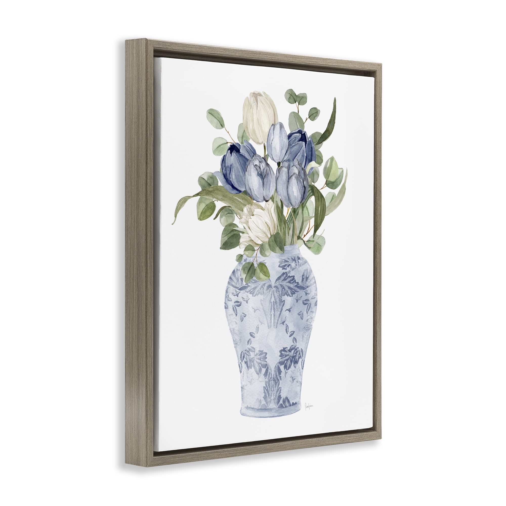 Stupell Industries Tulips & Leaves Vase Brown Framed Floater Canvas Wall Art, design by Livi Finn