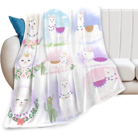 Llama Alpaca Soft Throw Blanket All Season Microplush Thick Warm Blankets Tufted Fuzzy Flannel Throws Blanket for Bed Sofa Couch 50"x40"