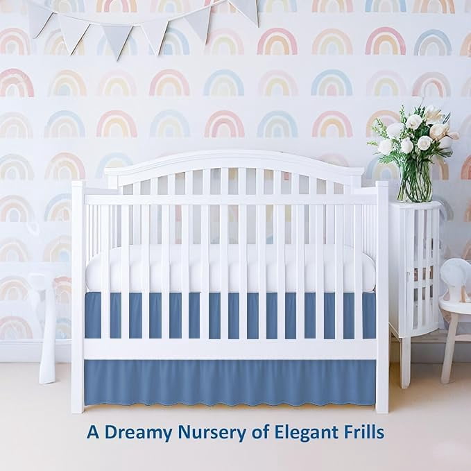 1 Piece 100% Egyptian Cotton 800 Thread Count Crib Ruffle Bed Skirts for Baby Girls (28” x 52” x 14") Inch Crib Ruffle Bed Skirts - Medium Blue Solid