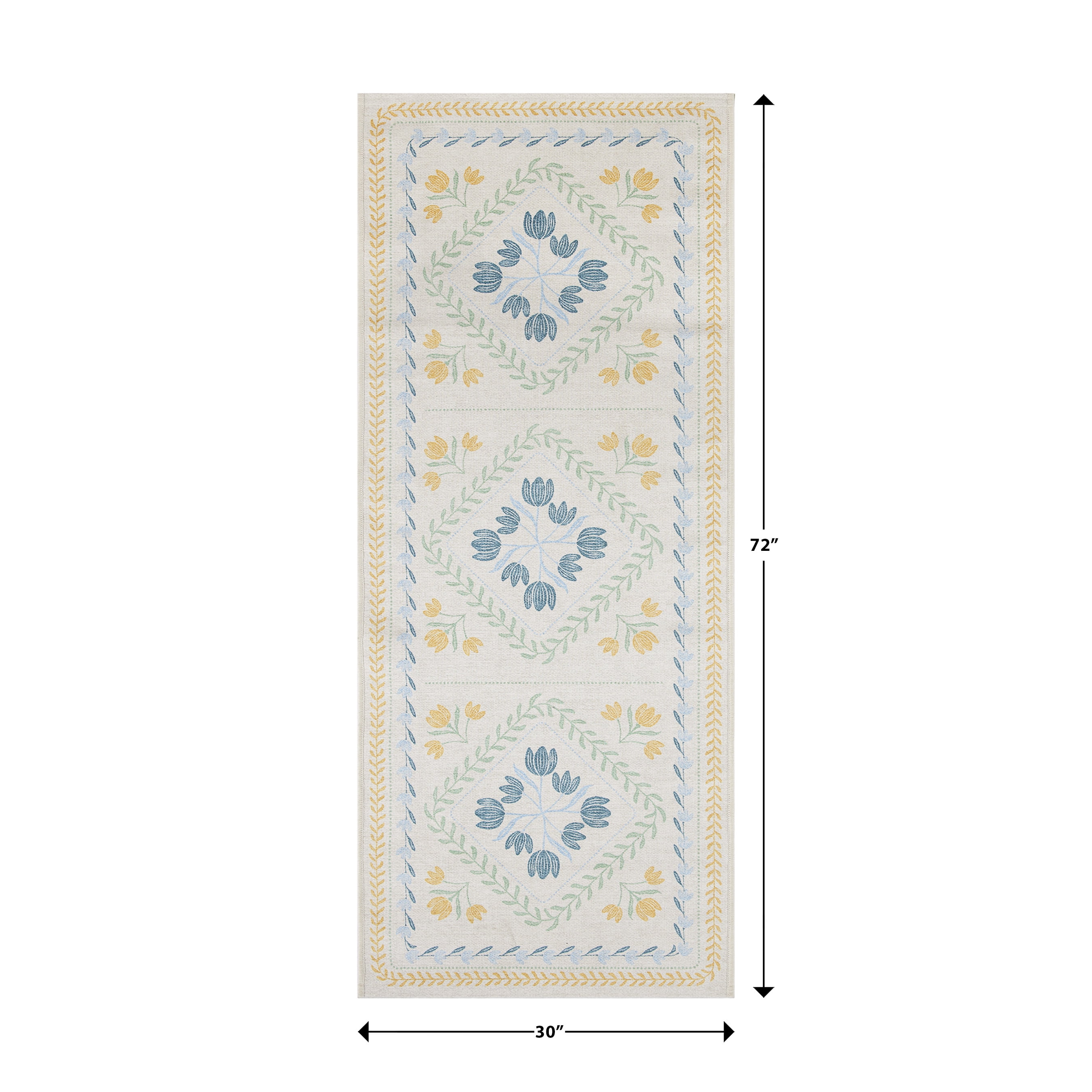 Better Homes & Gardens Soliel Floral Runner Rug, Blue & Yellow, 30" x 72", Machine Washable