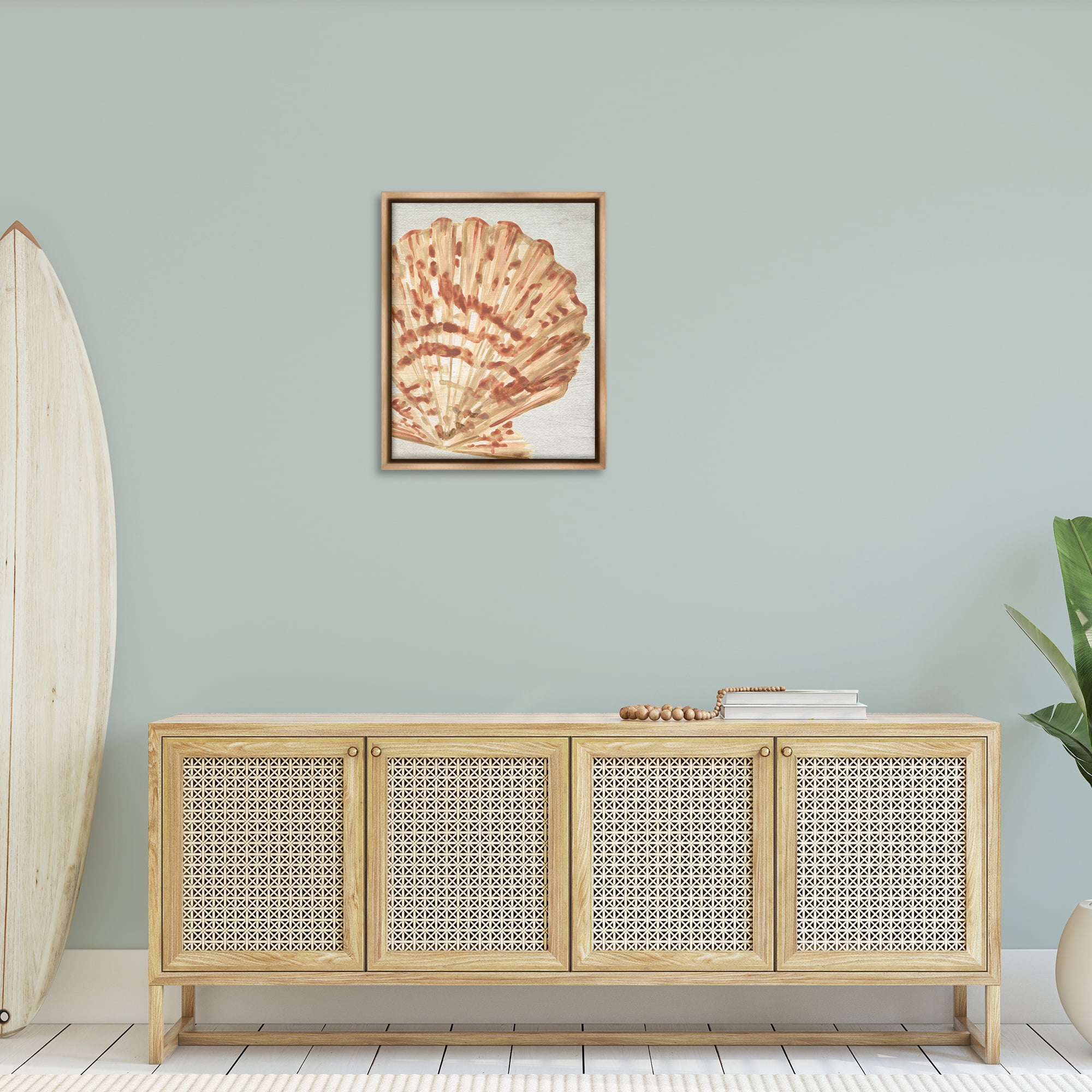 Stupell Industries Tan & Beige Clam Nautical & Beach Painting Brown Floater Framed Canvas Art Print Wall Art, 25 x 31
