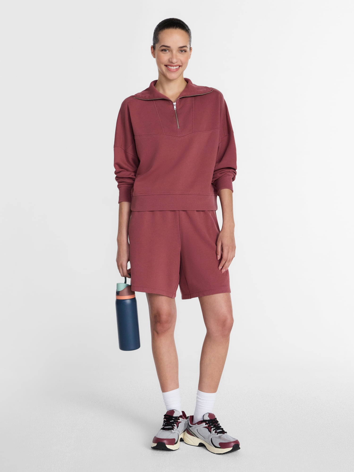 Athletic Works Women's and Women's Plus Quarter-Zip Sweatshirt, Midweight, Size XS-4X