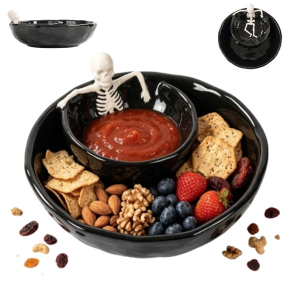 Dipping Bowls, Halloween Skull Dish, Spooky Gothic Salsa Serving Bowl | Halloween Double Layer Ceramic, Dipping Bowls, Skull Spooky Gothic Dish, for Kitchen Entryway Shelf Mantel