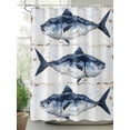 thumbnail image 2 of Marine Life Shower Curtain, Vintage Blue Tuna Oil Painting Wood Texture Waterproof Shower Curtain Set with 12 Hooks Lightweight Washable Fabric Shower Curtains for Bathroom 72x78 Inches, 2 of 6