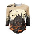 thumbnail image 3 of Womens Plus Size Halloween Shirts Crewneck 3/4 Sleeve Graphic Tees Funny Print Casual Tops Pullover Khaki 3XL, 3 of 6