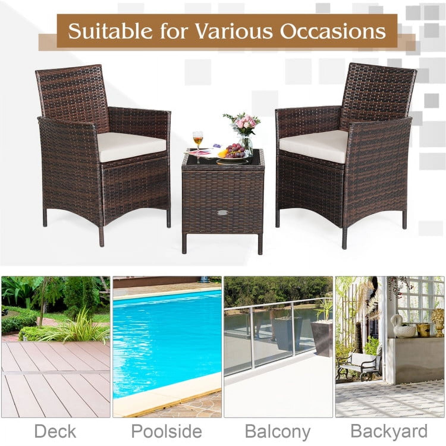 Aimee Lii 3 Pieces Wicker Patio Furniture Set, Conversation Sofa Bench Cushion, Modern Patio Furniture, White Aimee Lii 3 Pieces Wicker Patio Furniture Set, Conversation Sofa Bench Cushion, Modern Patio Furniture, White