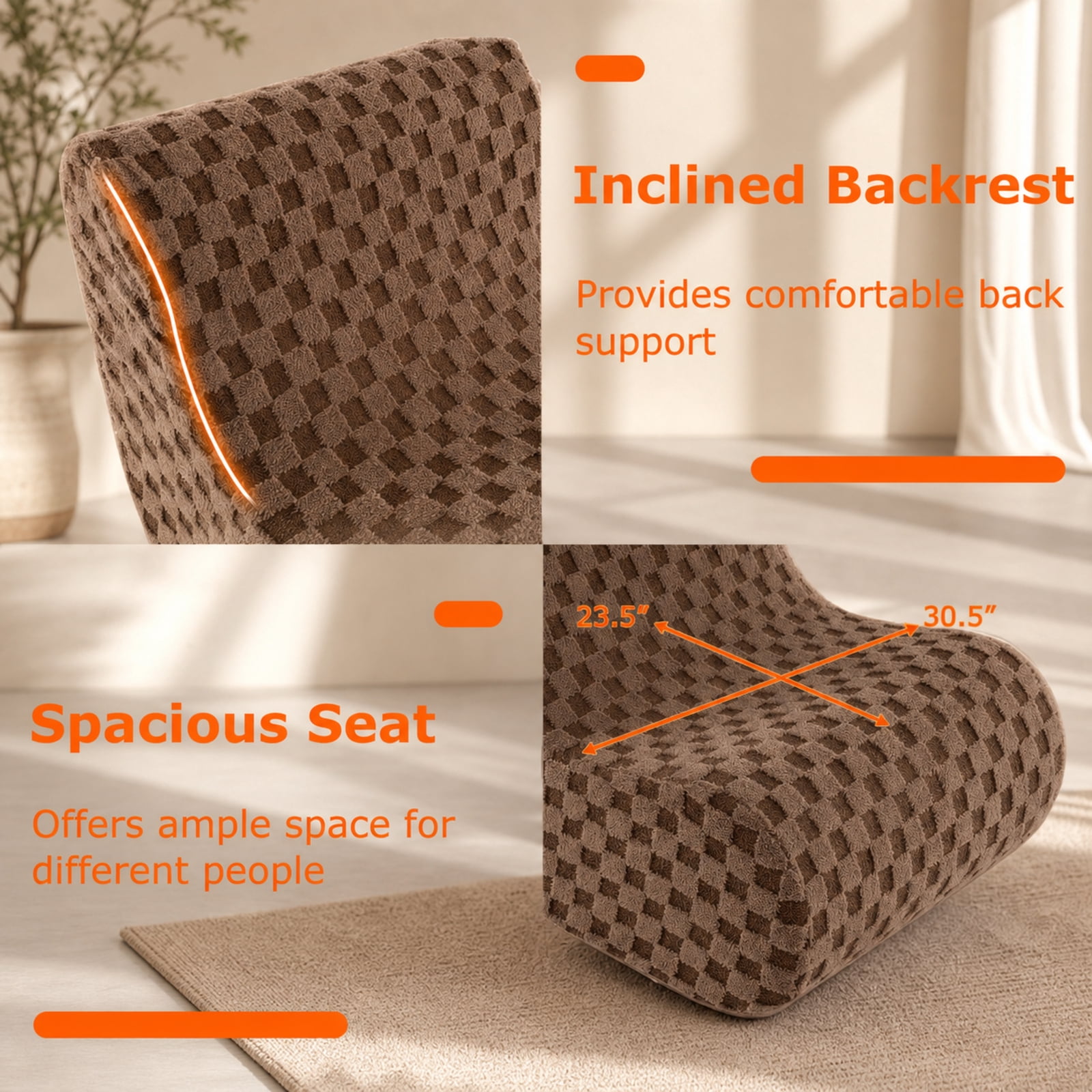 Furnibear Bean Bag Chair with Ottoman and High Elasticity Sponge for Living Room Bedroom Dorm Game Room Lounge Floor Seat, Brown