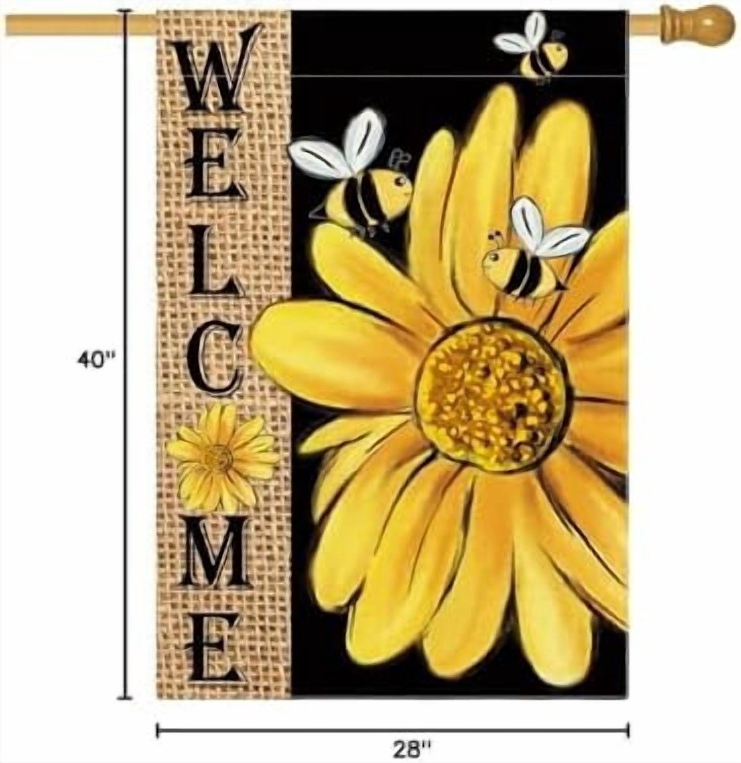 Jointown Spring Summer Bee Sunflower House Flag 28x40 Inch Double Sided, Welcome Holiday Burlap Yard Outdoor Decoration
