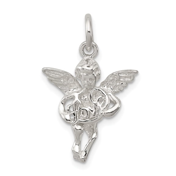925 Sterling Silver Solid Polished and Textured Religious Guardian Angel Love Pendant Necklace 24.51x15.32mm Wide Pendan