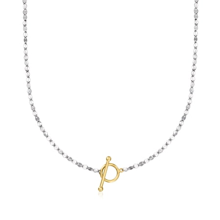 Ross-Simons Sterling Silver and 18kt Gold Over Sterling Lumachina-Chain Toggle Necklace, Women's, Adult