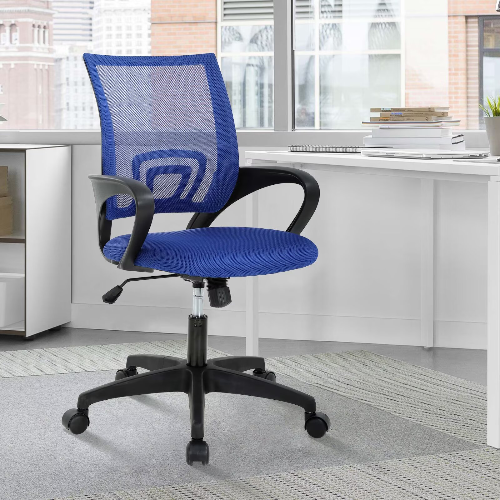 YRLLENSDAN Mesh Office Chair with Lumbar Support and Armrest, Comfortable Desk Chairs with Wheel, Home Swivel Chair with Adjustable Height and Tilt,Blue