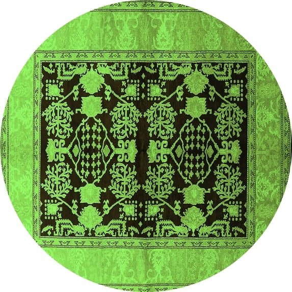 Ahgly Company Indoor Round Oriental Green Industrial Area Rugs, 8' Round