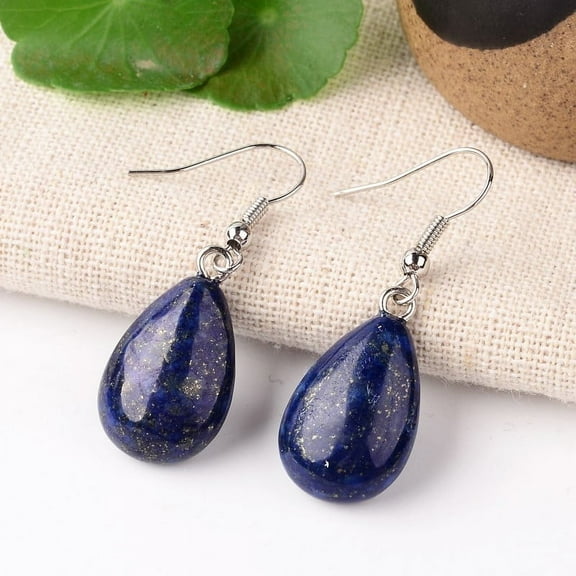 Natural Lazuli Drop Dangle Earrings with Platinum Plated Brass Findings 41mm Pin: 0.7mm