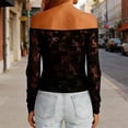 thumbnail image 7 of Lace Off Shoulder Tops for Women Long Sleeve Mesh Tops Embroidered Sheer Lace V Neck T-Shirts See Through Blouse, 7 of 7
