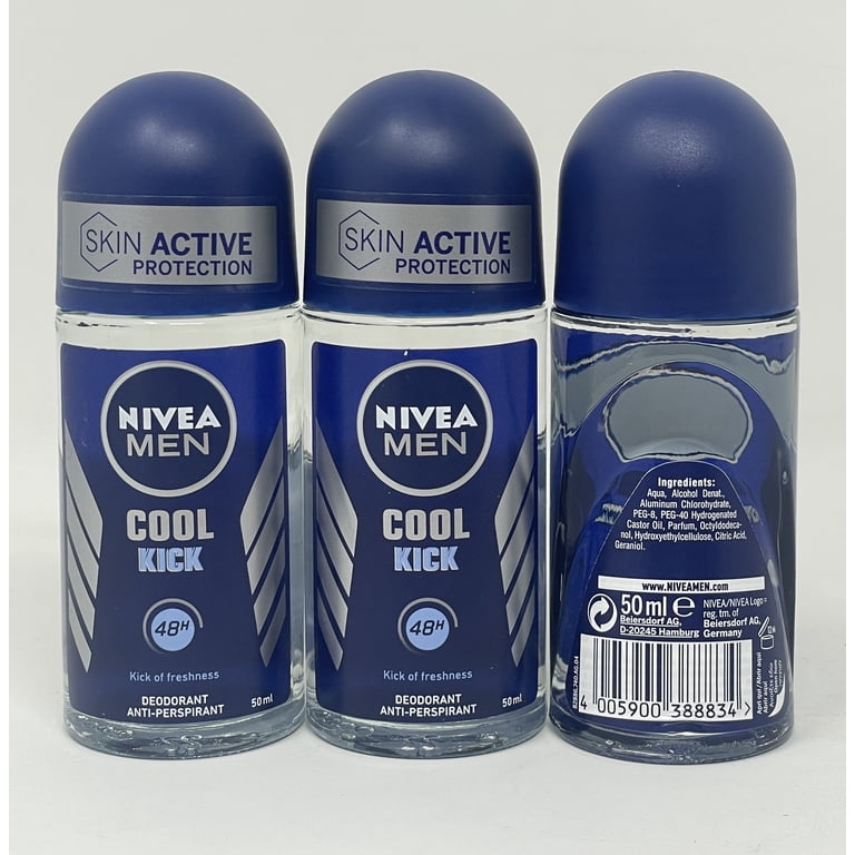 NIVEA Men Cool Kick Roll-on Deodorant, 48H Protection, Pack of 3