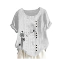 thumbnail image 2 of Blouses pour Femmes, Mode Féminine Imprimée Confortable Ample Manches Courtes Blouse Boutonnée Col Rond Décontracté, 2 of 4