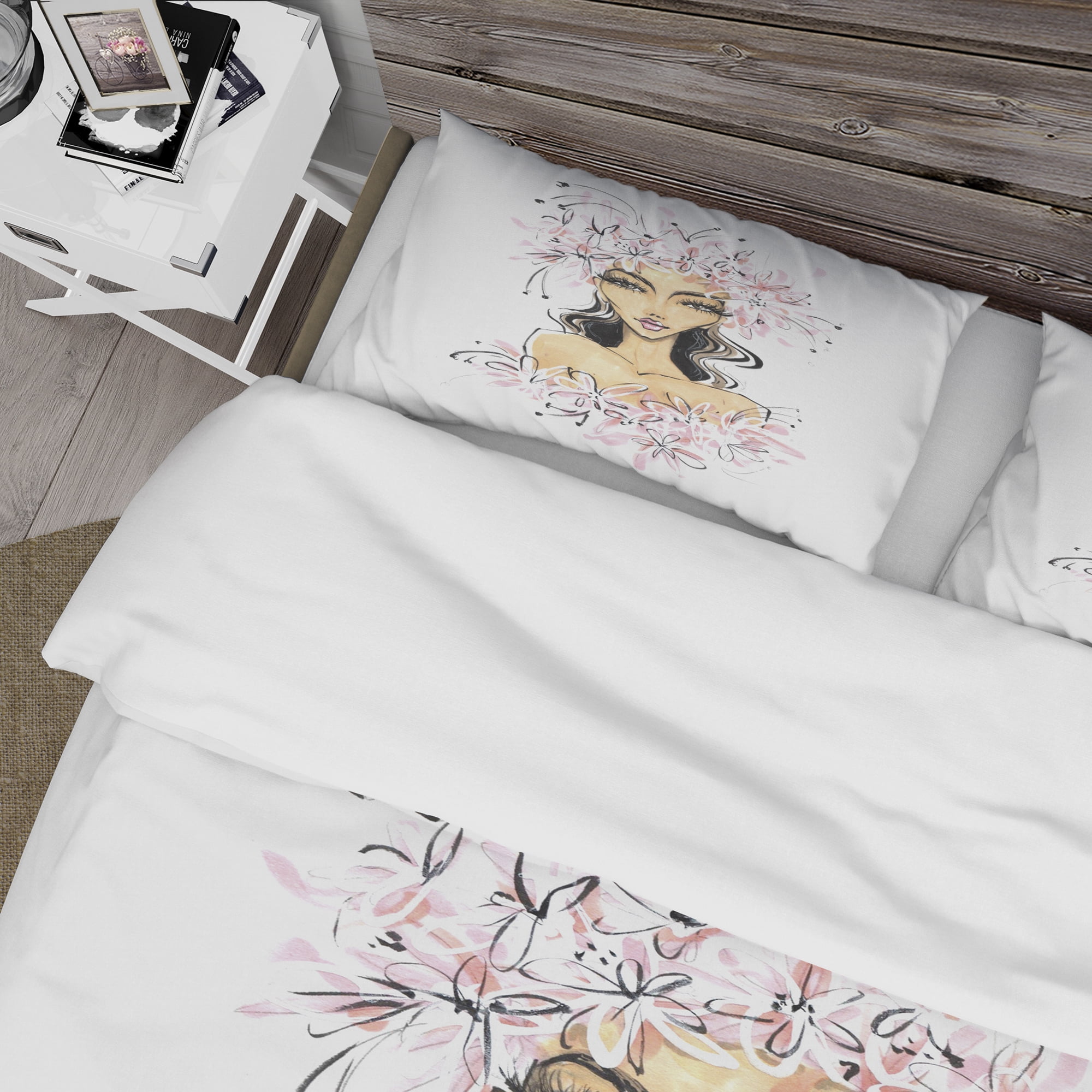 Designart 'Young Girl in Flowers' Glamour Duvet Cover Set