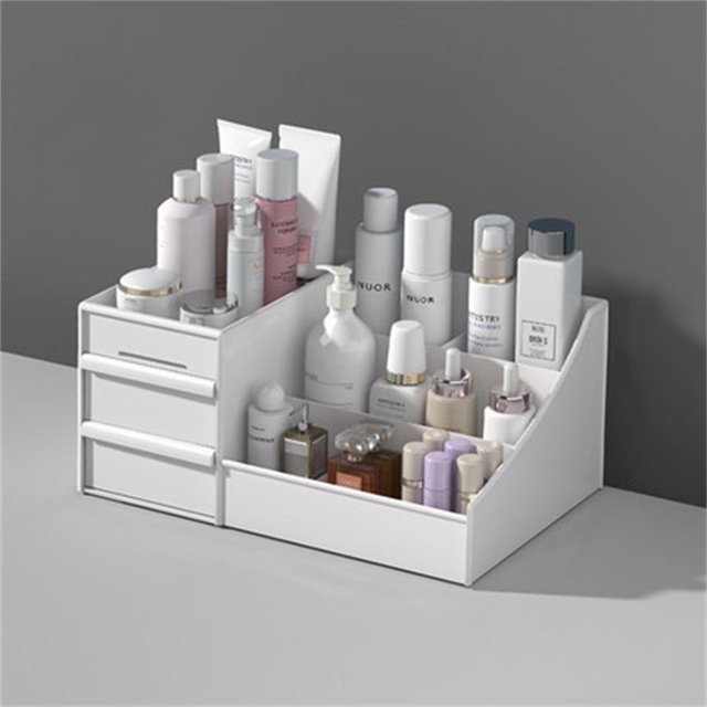 1pc White New Drawer Makeup Storage Box Dormitory Finishing Plastic Shelf Cosmetics Skin Care Dressing Table Desktop