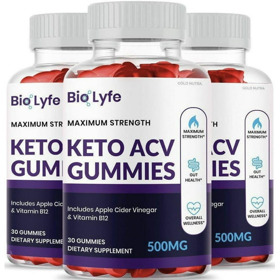 Bio Lyfe Keto ACV Gummies, Max Strength Formula with Apple Cider Vinegar, Dietary Supplement (3 Pack)
