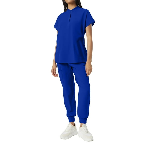 Mlqidk Medical Scrubs for Women Set Breathable Nurse Uniform Crew Neck Top & Jogger Pant with Pockets Scrubs Set Blue L