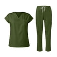 thumbnail image 2 of FrzhBrz Solid Scrub Set for Women Slim Fit Crossing Pocket Top & Drawstring Jogger Pants Medical Scrubs Set, 2 of 4