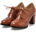 thumbnail image 2 of Women'sChunkyBlockHeelsOxfordsVintageWingtipBroguesRoundToeLace-upPumpsHighHeeledBootiesDressShoes, 2 of 5