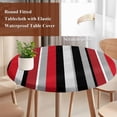 thumbnail image 5 of Red and Round Fitted Table Cover Black Striped Abstract Geometric Vertical Stripes Waterproof Table Cloth with Elastic Edge Wipeable Tablecloth for Picnic Camping Party Fits 55"-60" Diameter, 5 of 8