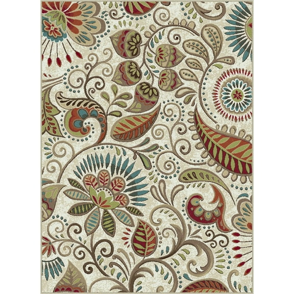 Tayse Capri Area Rug CPR1011 Contemporary Ivory Petals Vines 6' 7" x 9' 6" Rectangle
