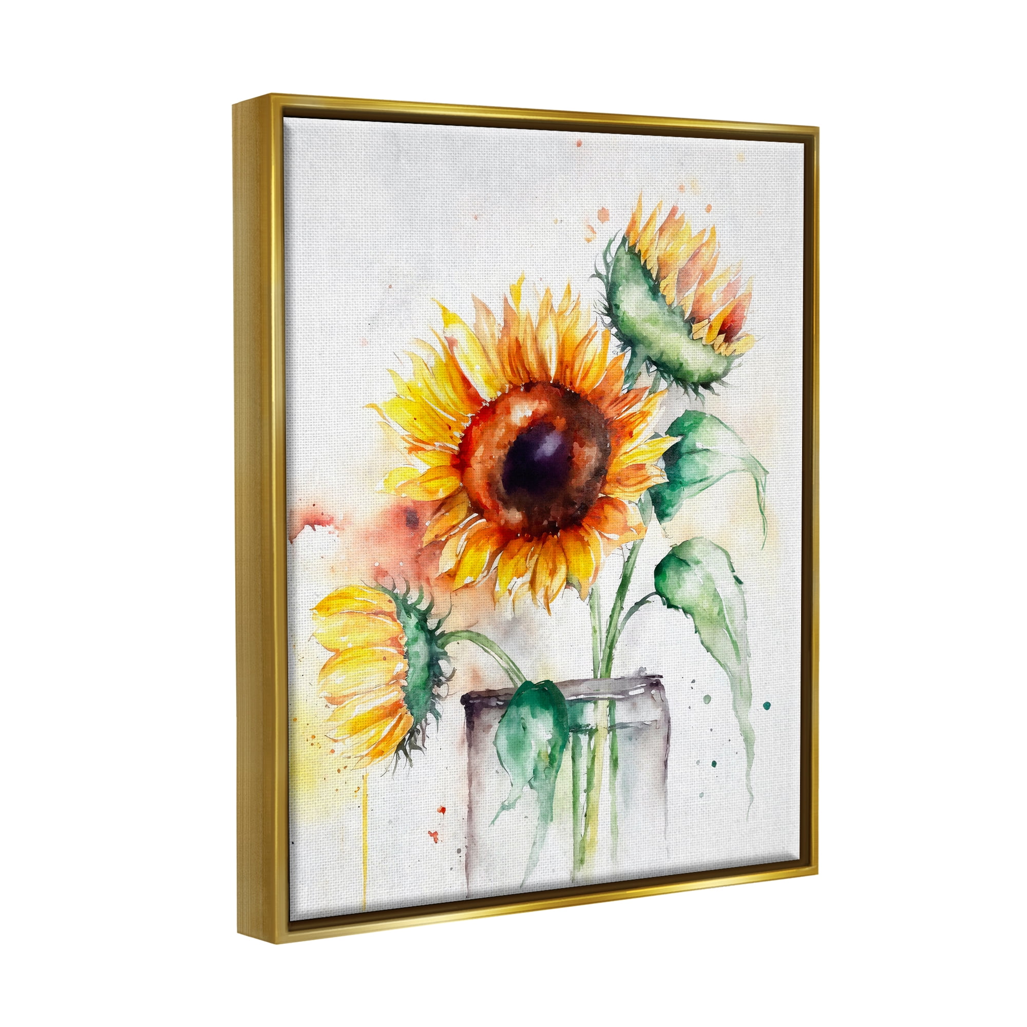 Stupell Modern Sunflowers Watercolor Style Bouquet Botanical & Floral Painting Gold Floater Framed Art Print Wall Art