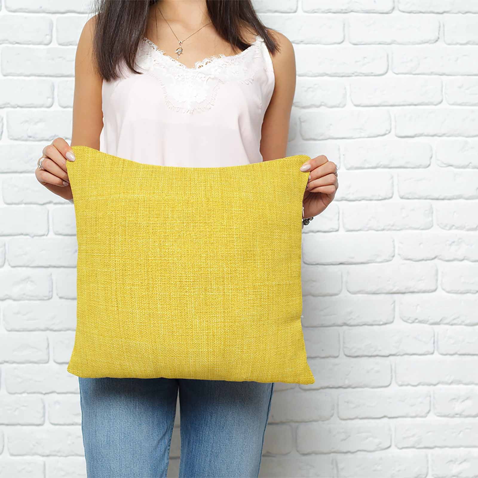 Yellow Burlap Texture Pillow Covers 26x26 Inch Decorative Throw Pillow Cover, Farmhouse Vintage Yellow Sofa Pillowcases Accent Cushion Case Home Decor Bedroom Living Room