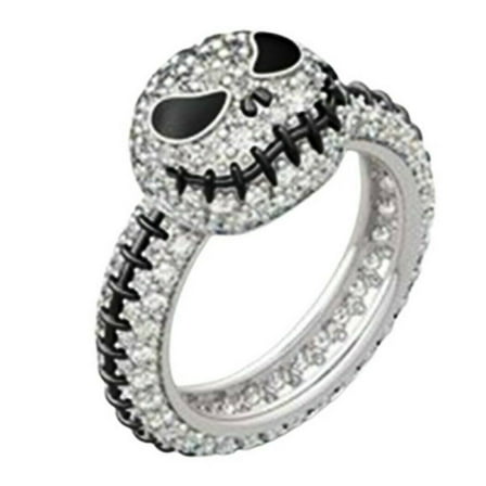 Nightmare Before Christmas Jack Face Rhinestone Stainless Steel Band Ring Size 6