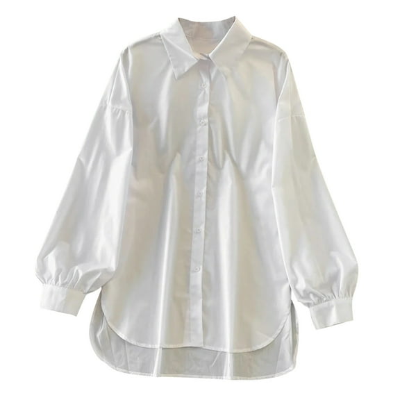 HAiming Women's Summer Lapel Long Sleeve Blouse Trendy Solid Color Button down Tops Plus Size Casual Loose T-Shirt