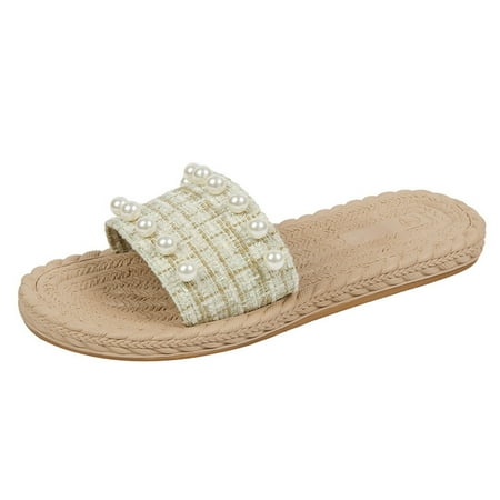 

JeashCHAT Clearance Slip On Slide Sandals for Women Women s Flat Shoes Madam Beach Babouche Summer Non-Slip Causal Slippers (Green)