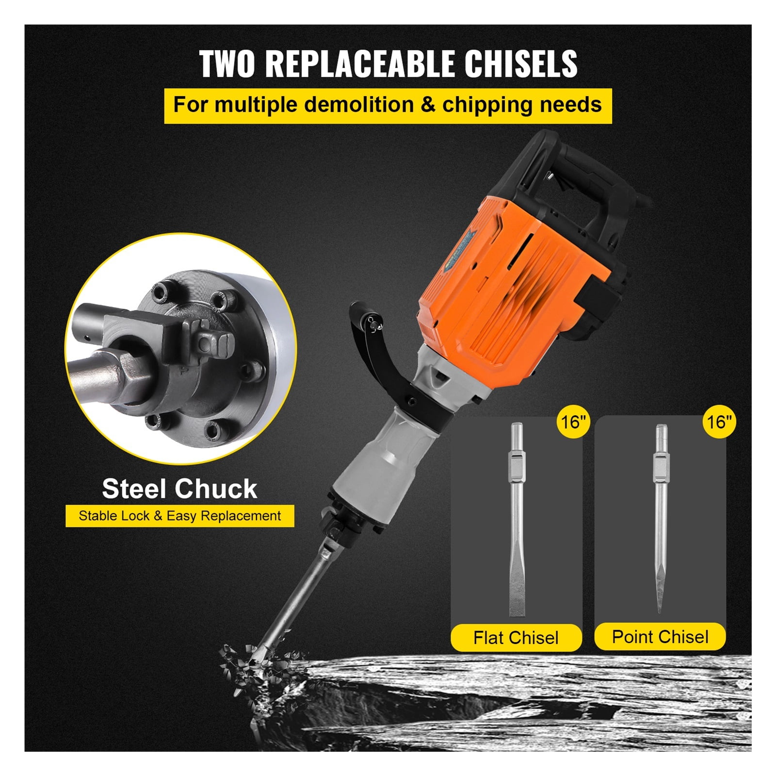 Demolition Jack Hammer Multifunctional Rotary Hammer 1500W 2200W 3600W Jack Hammer Concrete Breaker Ground Breaking Concrete Electric Hammer Tool Impact Drill