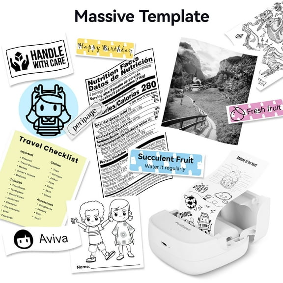 PeriRabbit  P22 Portable Bluetooth Thermal Label Printer - Wireless, Inkless, Rechargeable, Suitable for Office and Home Organization