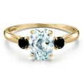 thumbnail image 3 of Gem Stone King 10K Yellow Gold Sky Blue Aquamarine and Black Diamond 3-Stone Ring for Women | 1.40 Cttw | Oval 8X6MM | Gemstone March Birthstone | Size 8, 3 of 6