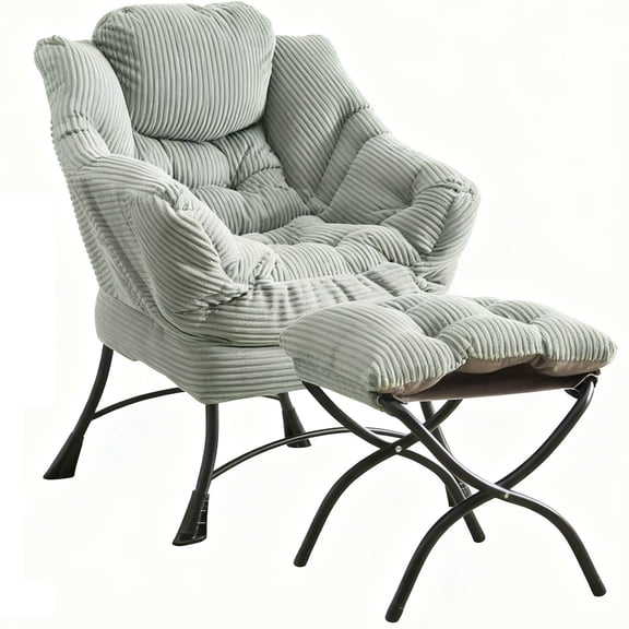 Lazy Chair with Ottoman - Comfy Reading Chair with Armrests & Side Pocket, Modern Comfortable Lounge Accent Chair for Small Spaces, Living Room, Bedroom & Office