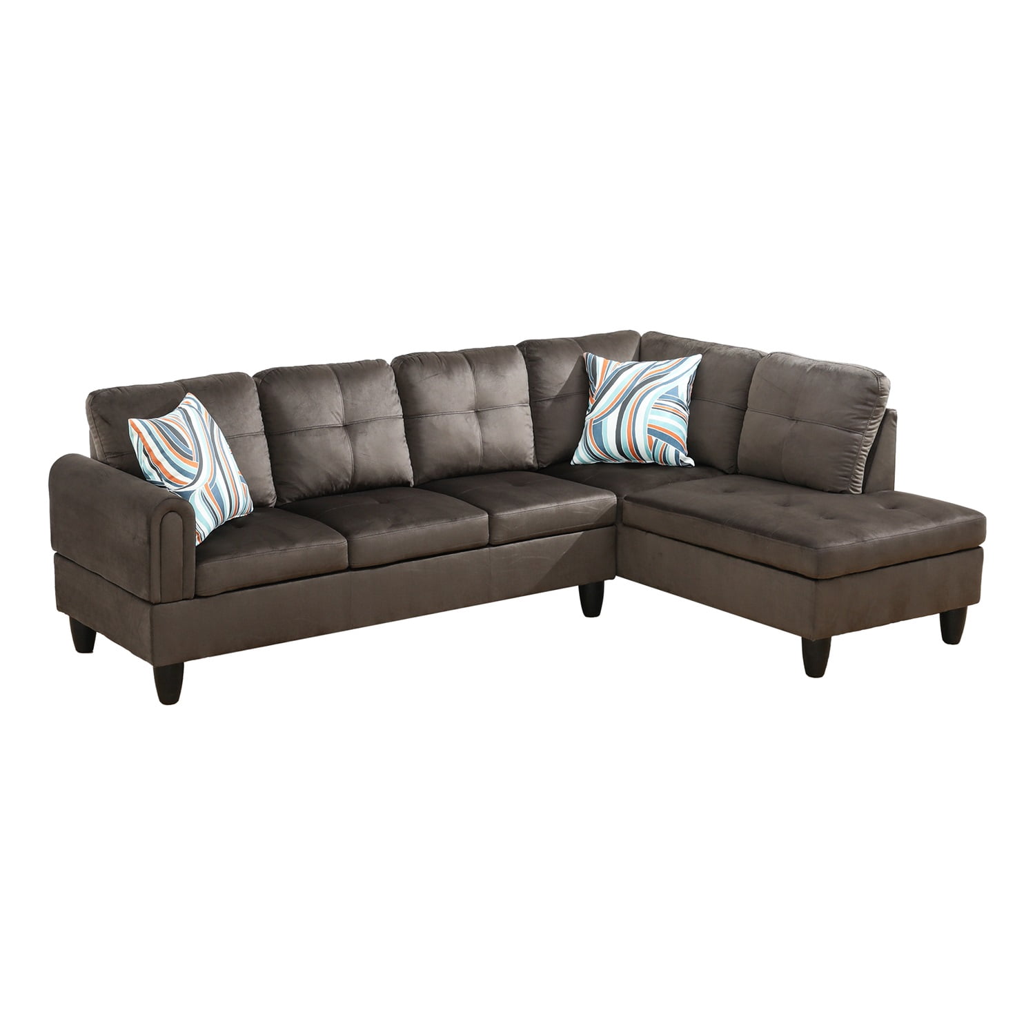 Hommoo L Shaped Couch Set Sectional Sofa Set, 4-Seat Couches and Sofa Set, Flannel Living Room Furniture Sets for Home, Apartment, Dorm, Dark Brown(No Ottoman)