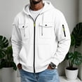thumbnail image 2 of Nestiefly Cargo Hoodies For Men Zip Up Hooded Sweatshirt Athletic Jackets Lightweight Long Sleeve Jacket With Pockets White 2XL, 2 of 8